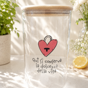 BARATTOLO VETRO "QUI SI CONSERVA LA DOLCEZZA" - CUOREMATTO